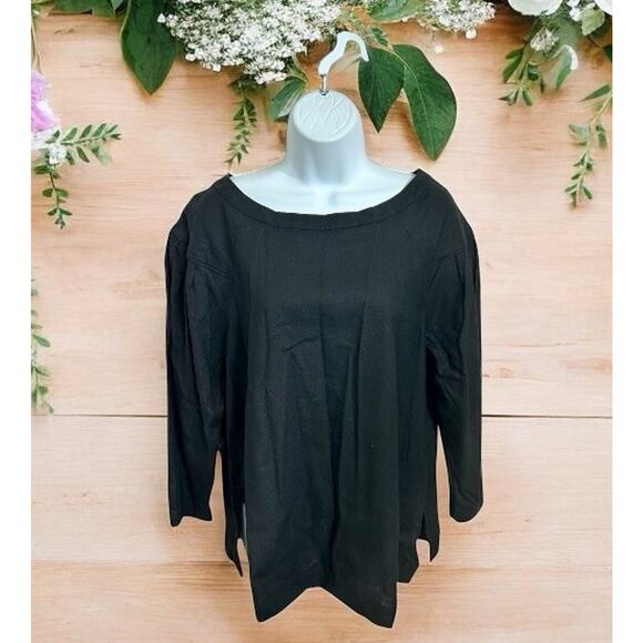 Banana Republic Linen Black Split Hem Blouse Size M Pleated Long-Sleeve Top New - Picture 2 of 7